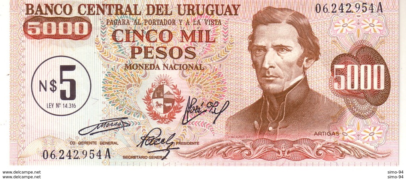 Uruguay P.57  5/5000 Pesos 1975   Unc - Uruguay