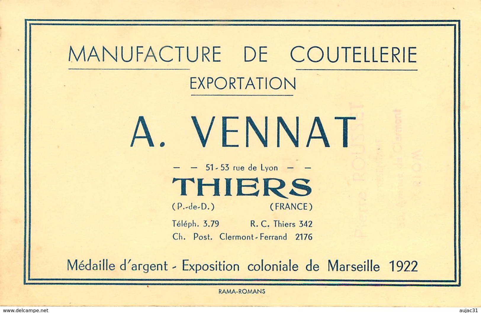 Vieux Papiers - Publicités - Thiers - Publicité - Manufacture De Coutellerie - A. Vennat - Publicités