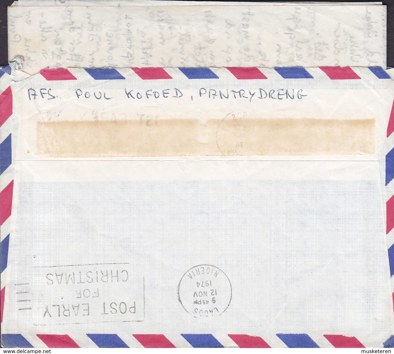 Nigeria Danish Shipsmail PANTRYDRENG (Boy) Slogan Flamme LAGOS 1974 Cover & Original Letter Denmark UPU Stamp (2 Scans) - Nigeria (1961-...)