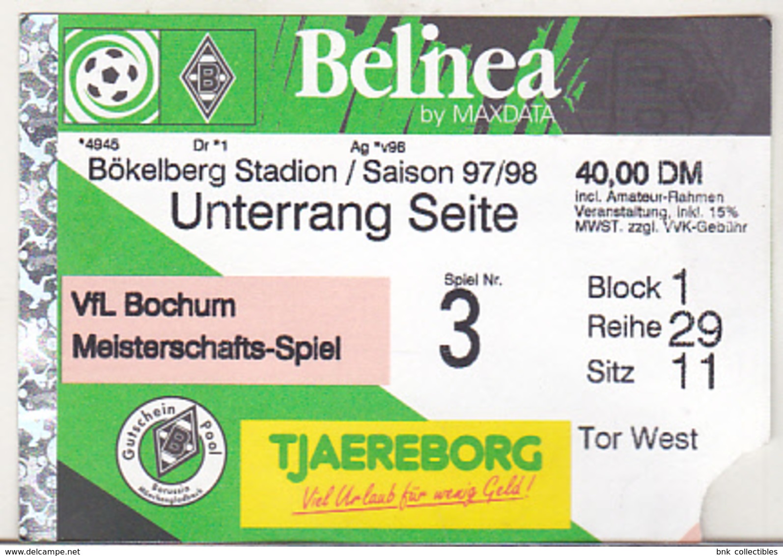 Germany Borussia Monchengladbach - VfL Bochum - 1997 Match Ticket - Match Tickets