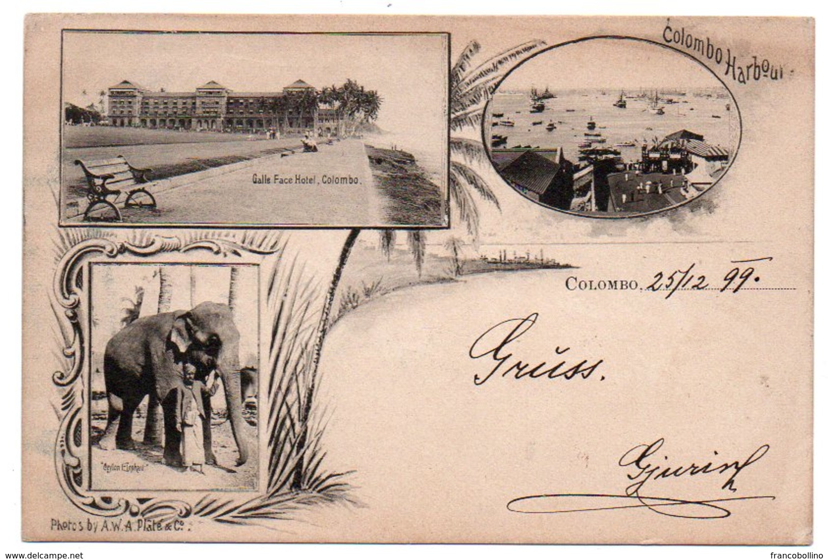 CEYLON/CEYLAN/SRI LANKA - COLOMBO VIEWS/HARBOUR / GALLE FACE HOTEL / ELEPHANT - 1899 - Sri Lanka (Ceylon)