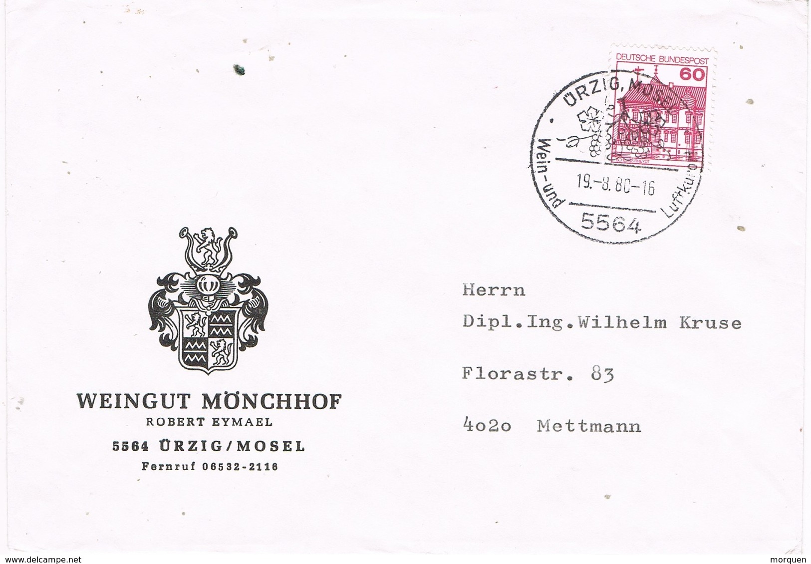 29600. Carta URZIG / MOSEL (Alemania Federal) 1980. Wein Und Luftkurort - Cartas & Documentos