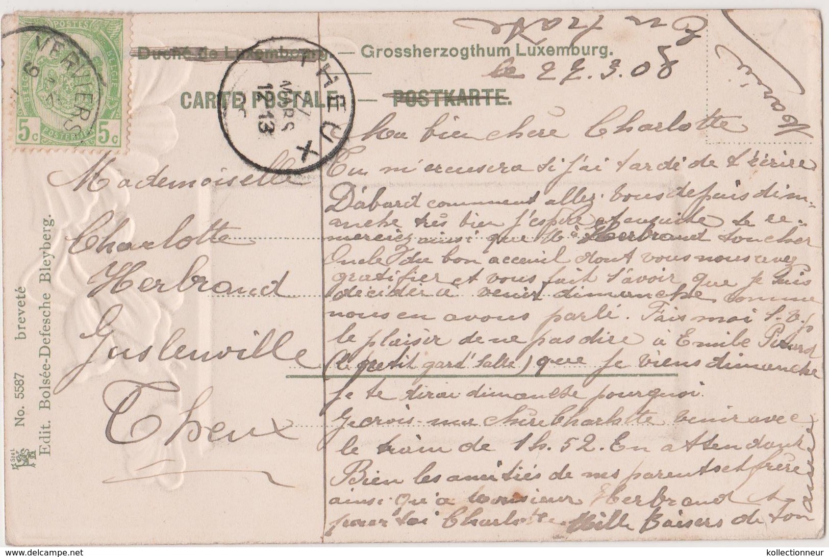 C.P. BLEYBERG..LA GARE - 1913  Carte Gaufrée - Blieberg
