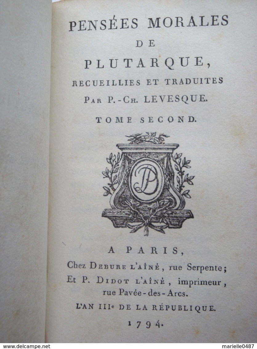 Plutarque - Pensées Morales - 1701-1800