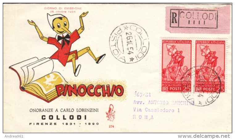 1954 - PINOCCHIO - FDC VENETIA - RACCOMANDATA - FDC