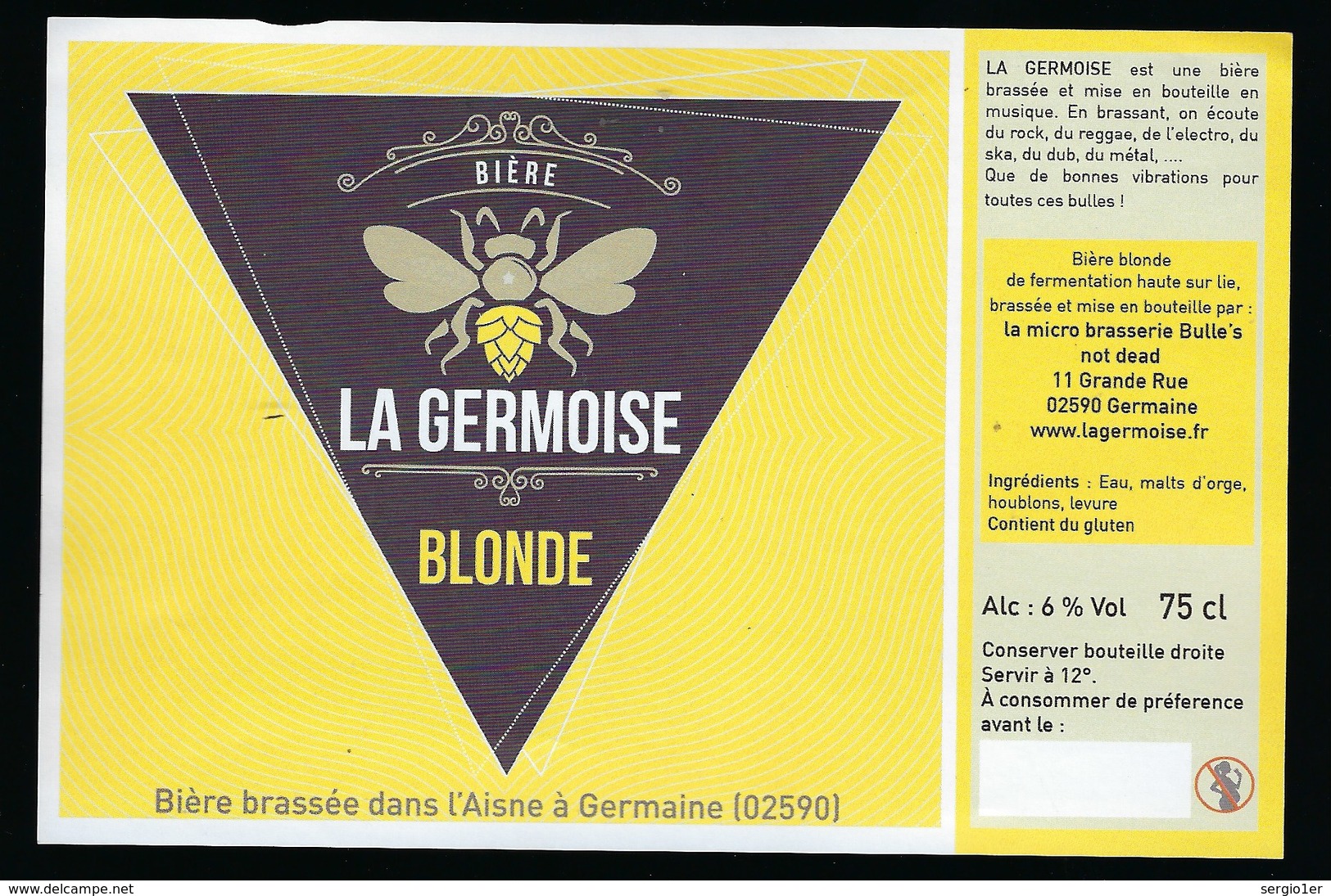 Etiquette Biere  Blonde 6% 75cl  La Germoise  Brasserie Bulle's Germaine 02 - Beer