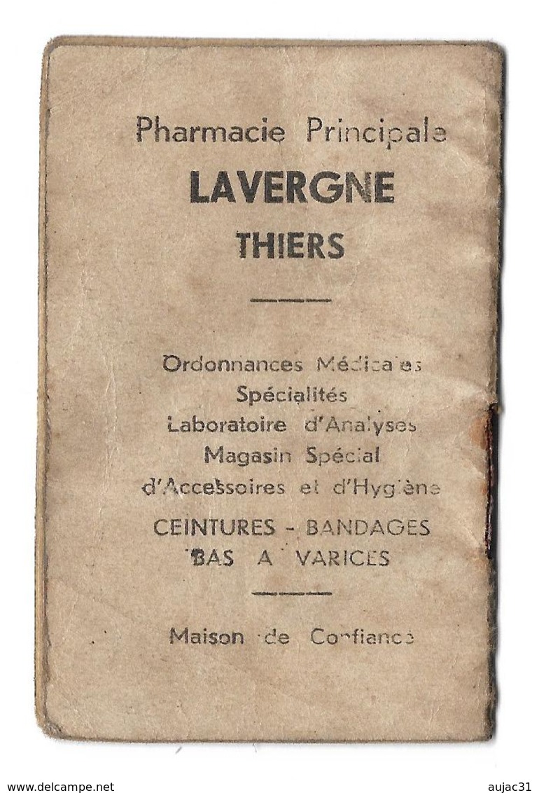 Calendriers - Illustrateur P. Mary  ? - Ski - Puy De Dome - Thiers - Petit Almanach 1945 - Publicité Pharmacie Lavergne - Small : 1941-60