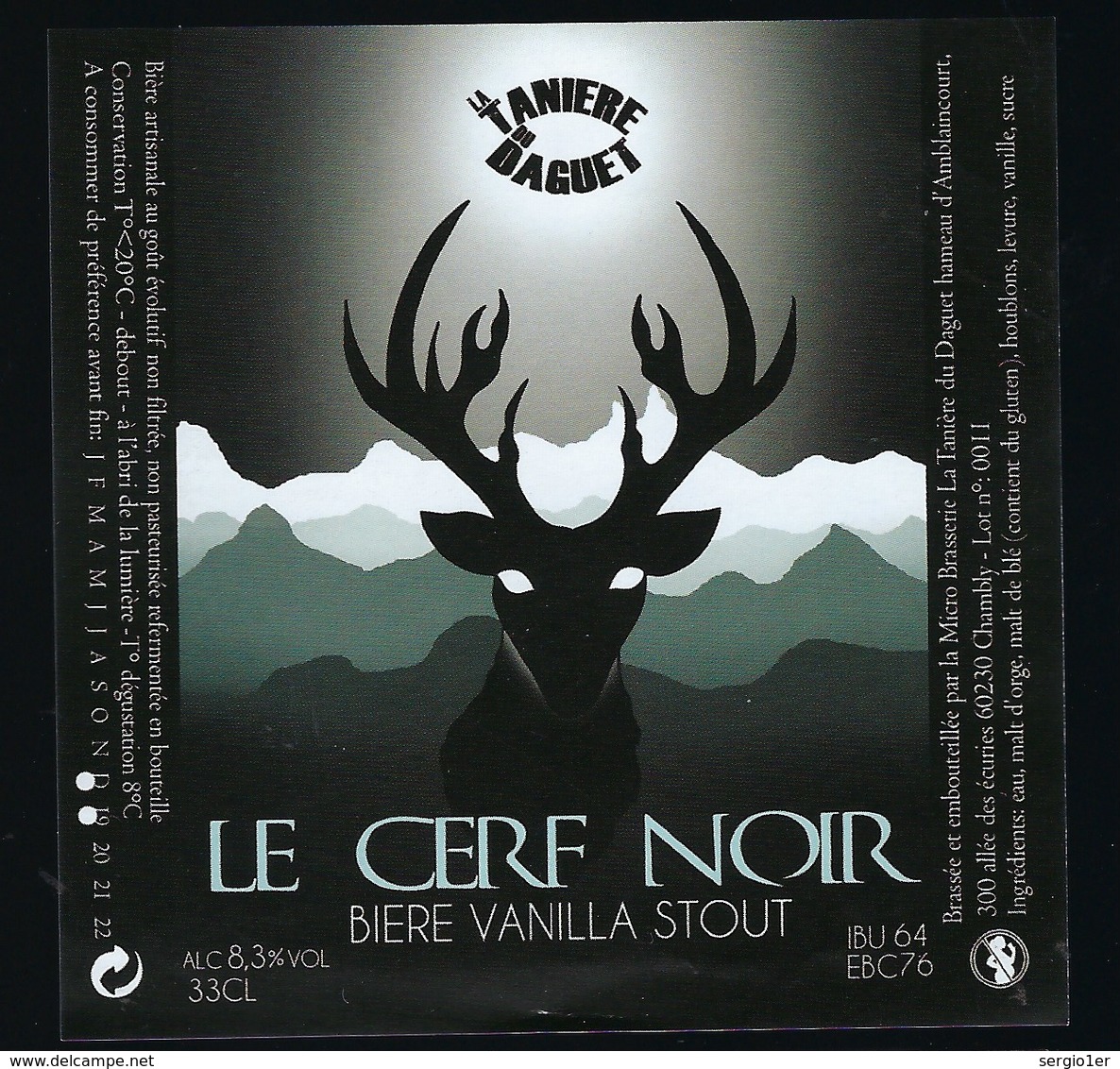 Etiquette Biere Vanilla Stout  Le Cerf Noir  8,3ù 33 Cl  Micro Brasserie La Tanniere Du Daguet Chambly 60 - Beer