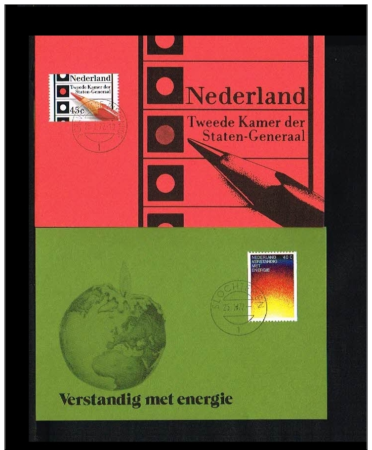 1977 - Netherlands Max.Card NVPH 1128-29A - Misc.Topics - Energy - Dutch Elections [KC019] - Cartes-Maximum (CM)