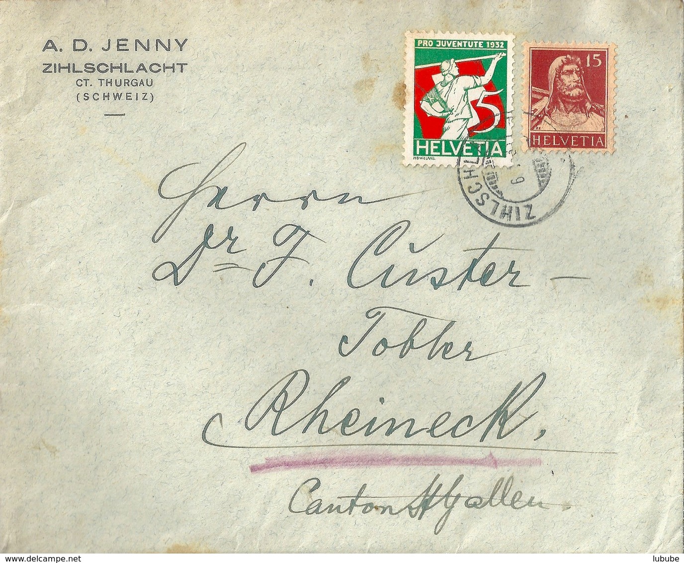 Brief  Zihlschlacht - Rheineck          1933 - Briefe U. Dokumente