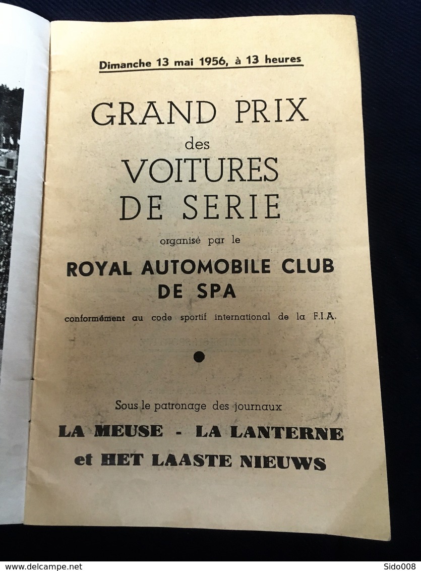 Programme FRANCORCHAMPS - Grand Prix Voitures De Série 13 Mai 1956 - Programmes