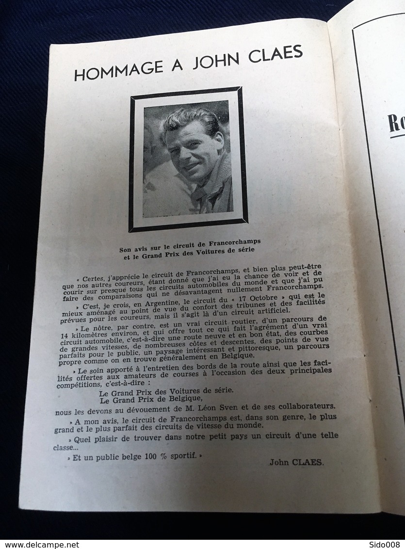 Programme FRANCORCHAMPS - Grand Prix Voitures de Série 13 mai 1956