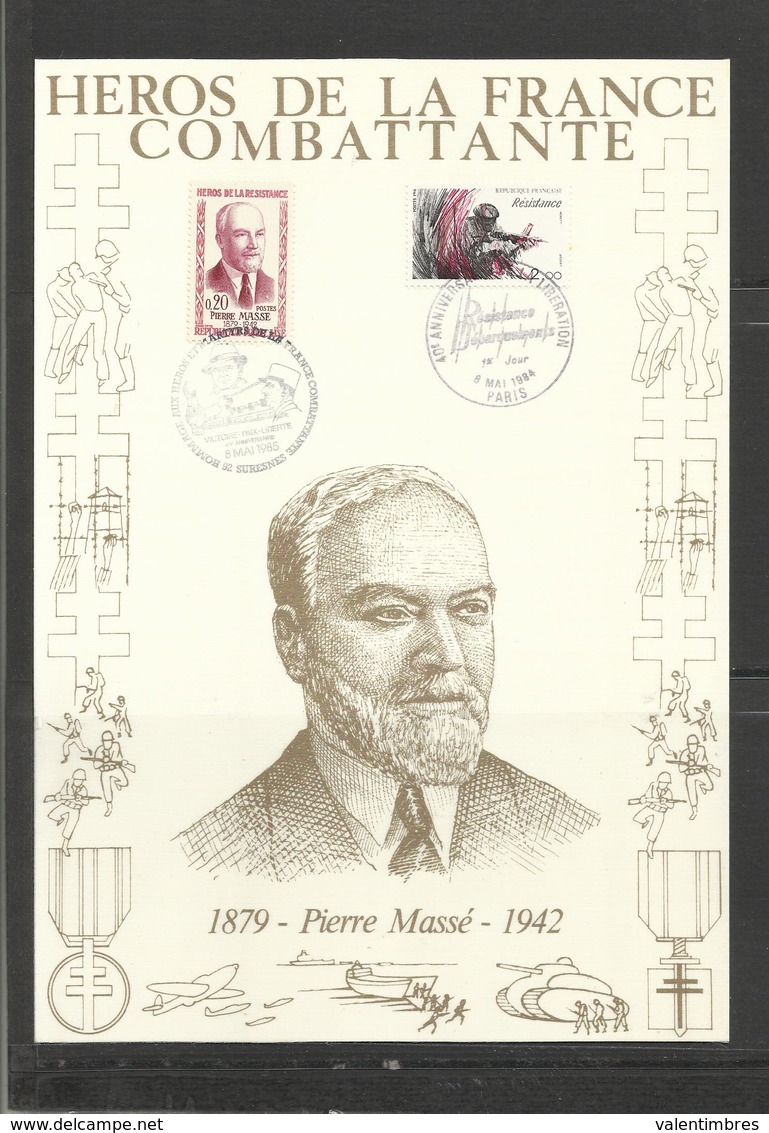 10 Pierre Massé  , Héros De La France Combattante (2ème Guerre Mondiale ) Encart Sur Soie - Guerre Mondiale (Seconde)