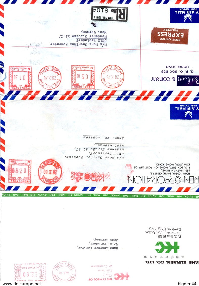 6 Lettres Commerciales Hong Kong Cachets Distributeur Rouges Pour L'Allemagne - Automaten