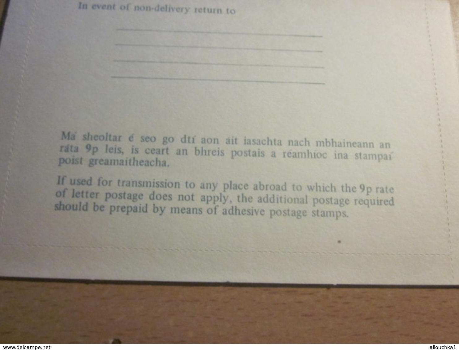 EIRE IRLANDE LITIR-CHARTA 9 Posga Briefkaart-NEW NEUF**INTERO POSTALI-GANZES POSTALISCH-INTEGER MAIL-ENTIER POSTAL HARPE - Luftpost