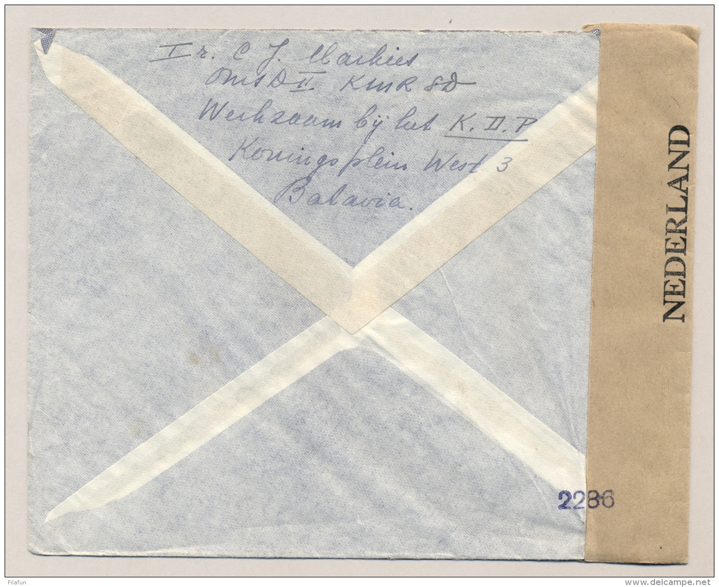 Nederlands Indië - 1946 - Ongefrankeerde Brief Met Noodstempel Batavia En Nederlandse Censuur Naar Hengelo - Niederländisch-Indien