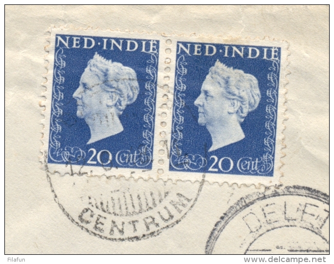 Nederlands Indië - 1948 - 2x 20 Cent Wilhelmina Deviezencensuur Op LP-cover Van (Noodstempel) Batavia Naar Delft - Nederlands-Indië