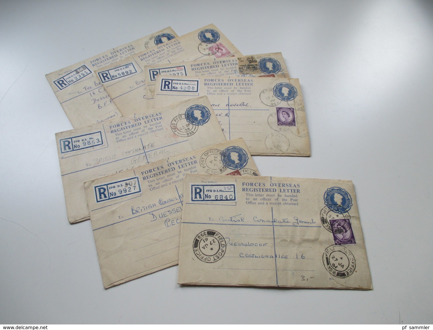 GB FPO Field Post Office 1959 - 1961 Forces Overseas Registered Letter Mit Zusatzfrankaturen! Prüfschein / Düsseldorf - Postwaardestukken