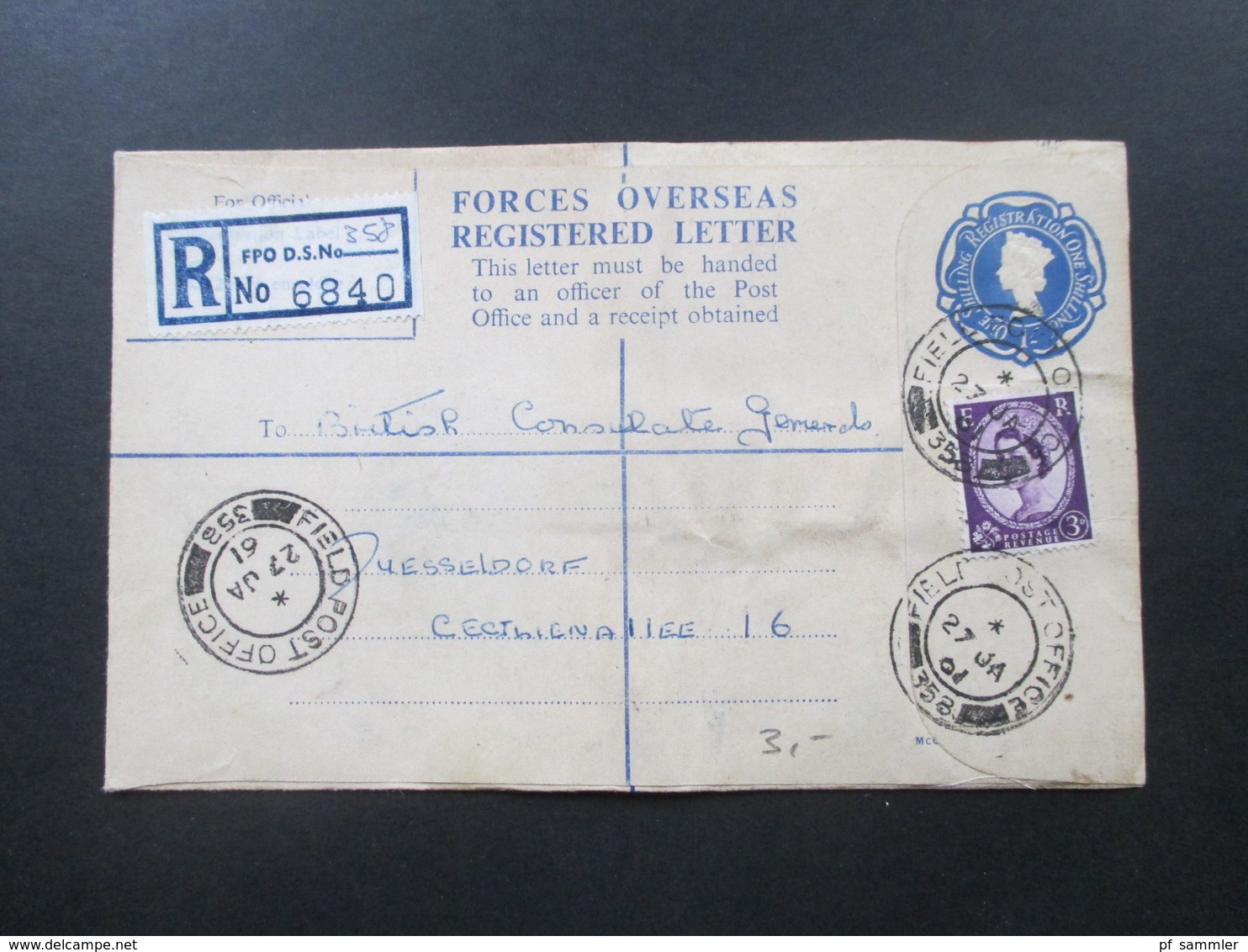 GB FPO Field Post Office 1959 - 1961 Forces Overseas Registered Letter Mit Zusatzfrankaturen! Prüfschein / Düsseldorf - Postwaardestukken