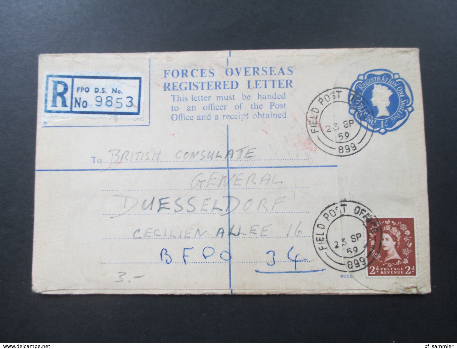 GB FPO Field Post Office 1959 - 1961 Forces Overseas Registered Letter mit Zusatzfrankaturen! Prüfschein / Düsseldorf