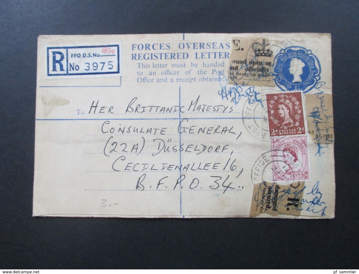 GB FPO Field Post Office 1959 - 1961 Forces Overseas Registered Letter mit Zusatzfrankaturen! Prüfschein / Düsseldorf