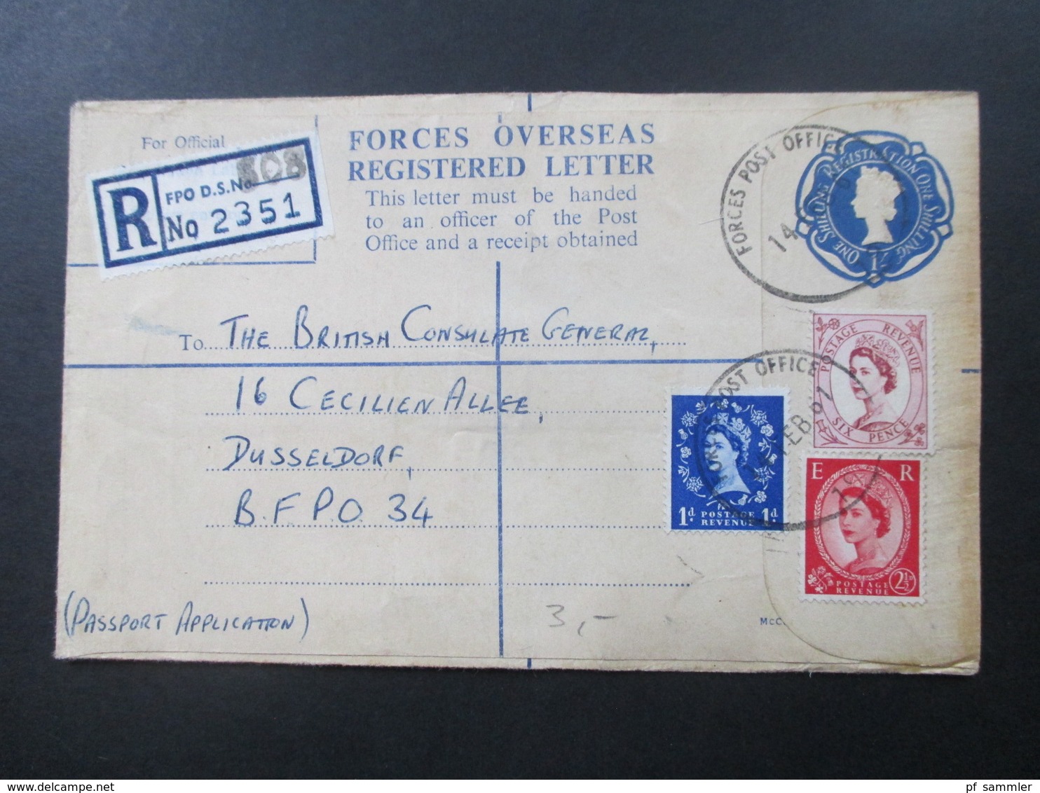 GB FPO Field Post Office 1959 - 1961 Forces Overseas Registered Letter mit Zusatzfrankaturen! Prüfschein / Düsseldorf