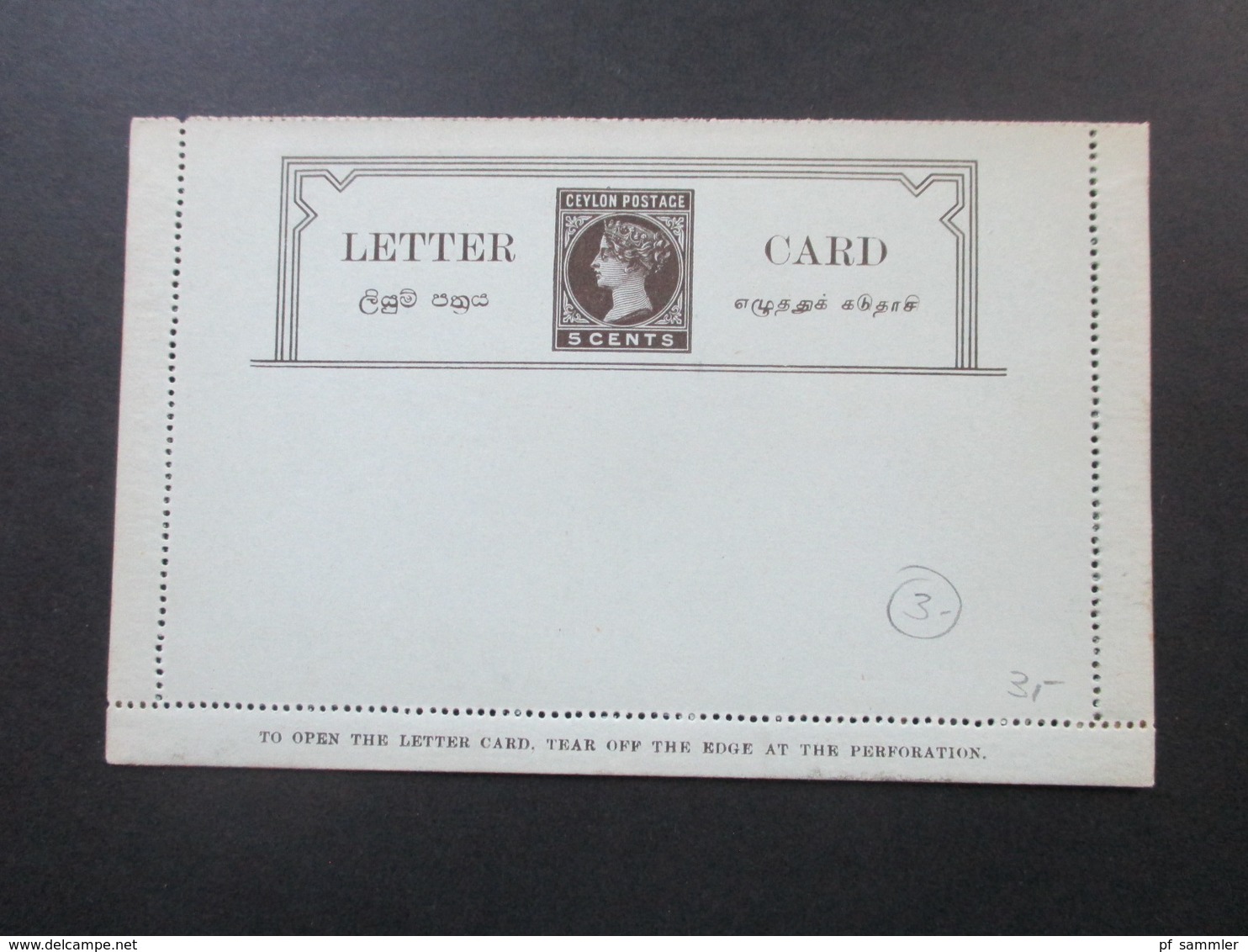 GB Kolonie Ceylon Card Letter / Kartenbrief Ungebraucht Und Guter Zustand! 5 Cents - Ceilán (...-1947)