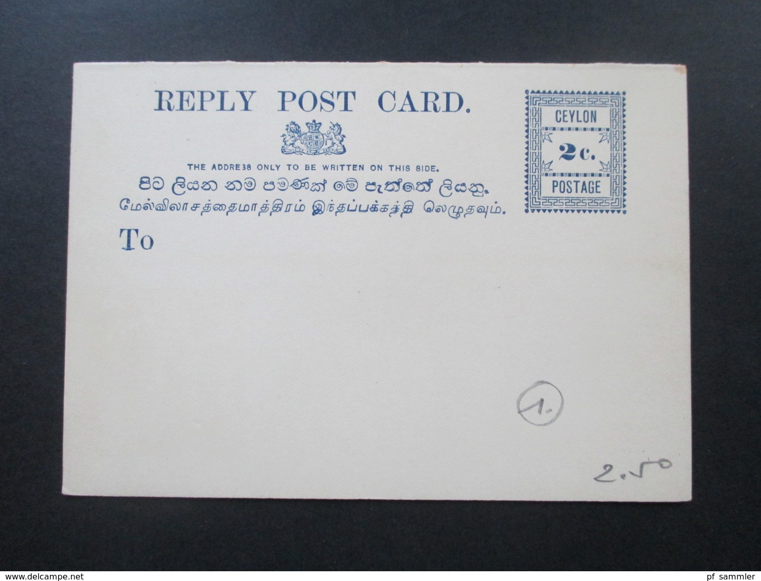 GB Kolonie Ceylon Reply Post Card / Frage Und Antwort Karte Ungebraucht Und Guter Zustand! 2 Cents - Ceylan (...-1947)