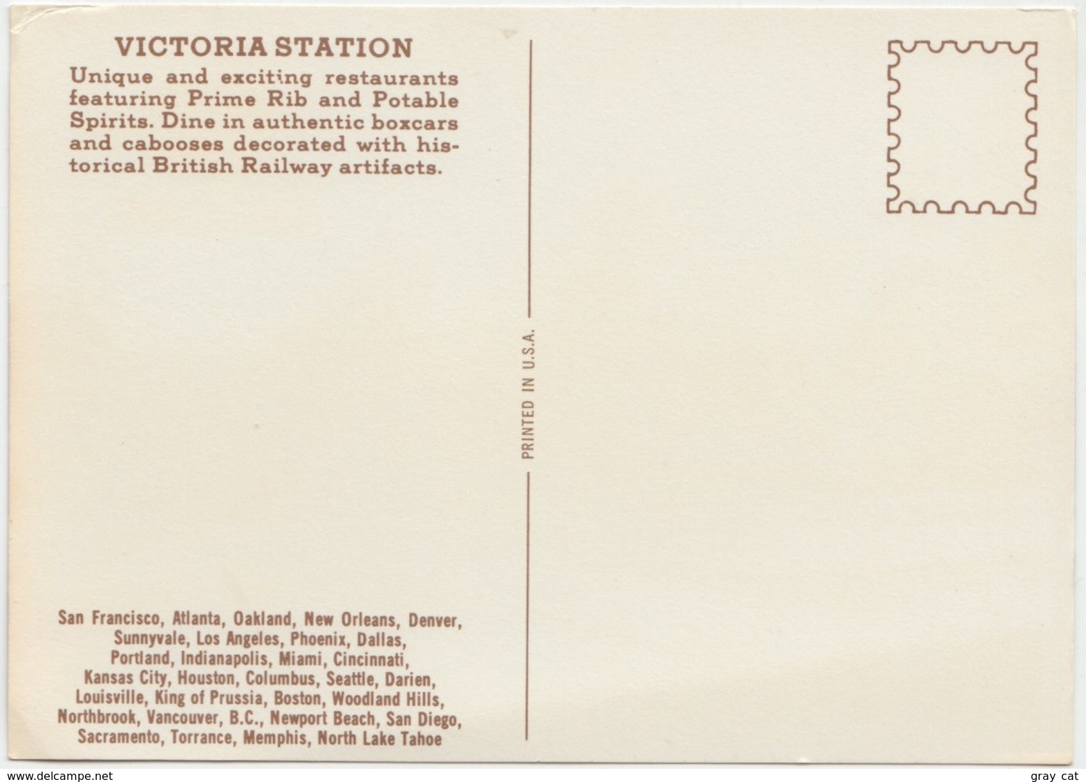 VICTORIA STATION, Restaurant, Postcard [21725] - Hotels & Restaurants