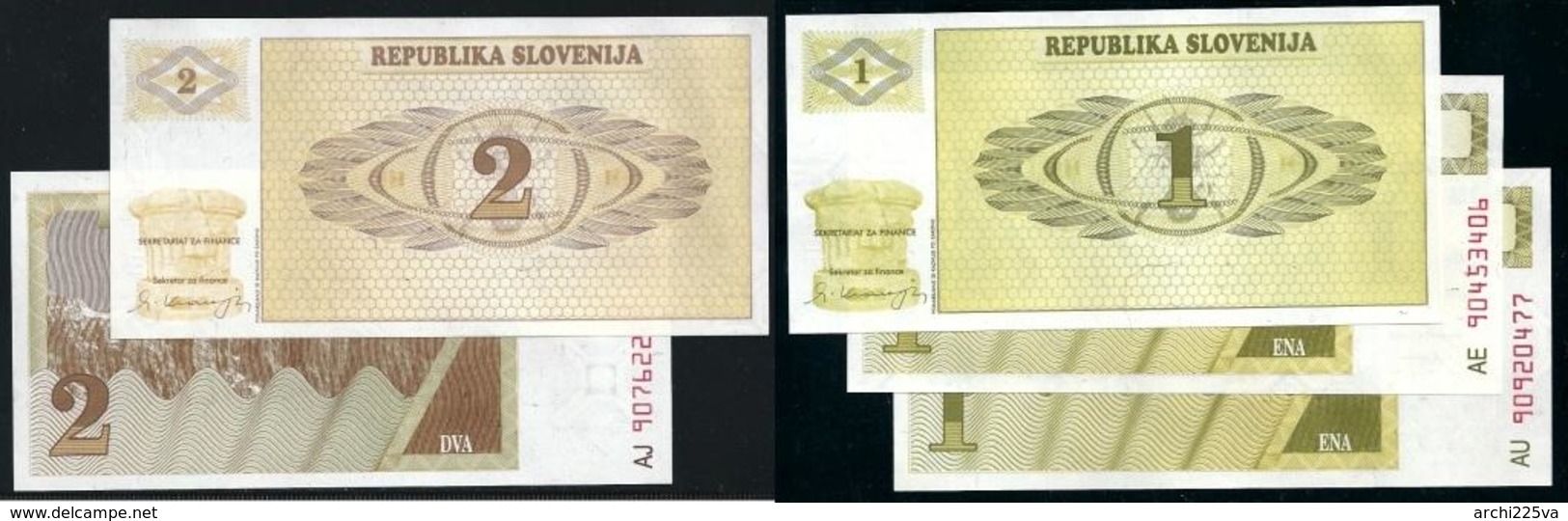 SLOVENIA 19?? - 5 Banconote  2 E 1 T. - FDC / SPL - Lotto N. 37 - (2 Foto) - Slovenia