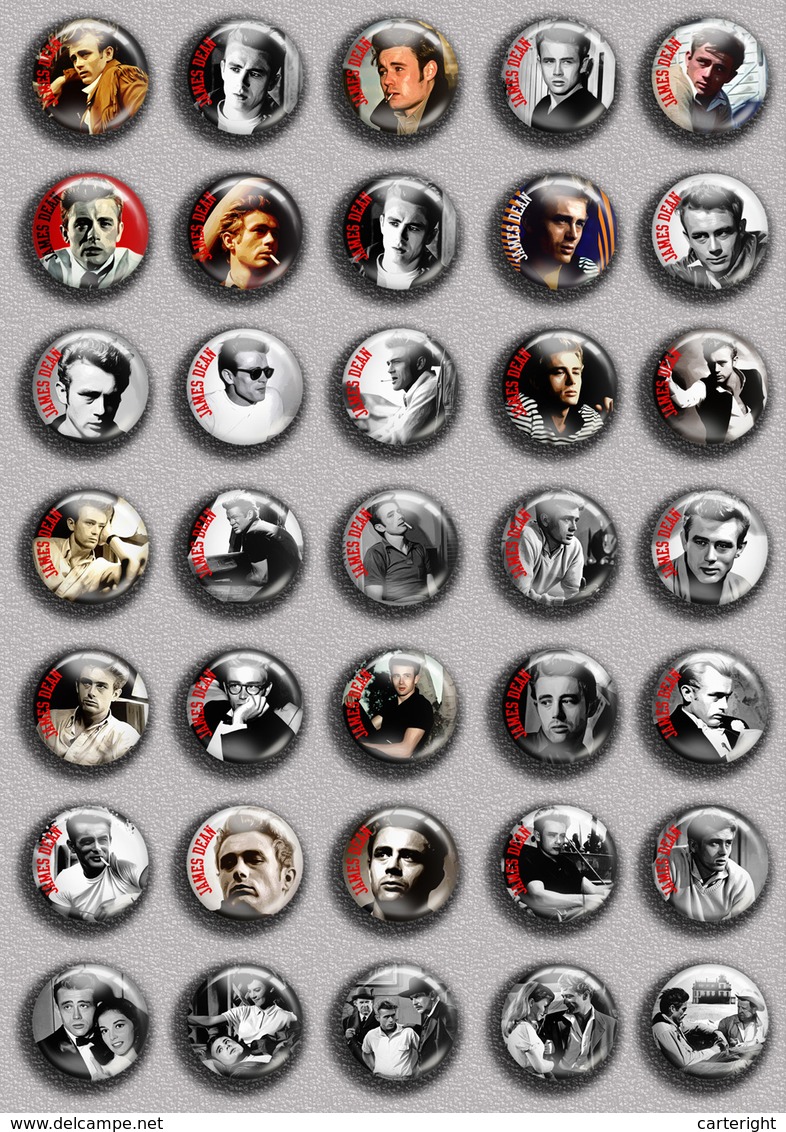 James Dean Movie Film Fan ART BADGE BUTTON PIN SET 2 (1inch/25mm Diameter) 35 DIFF - Filmmanie