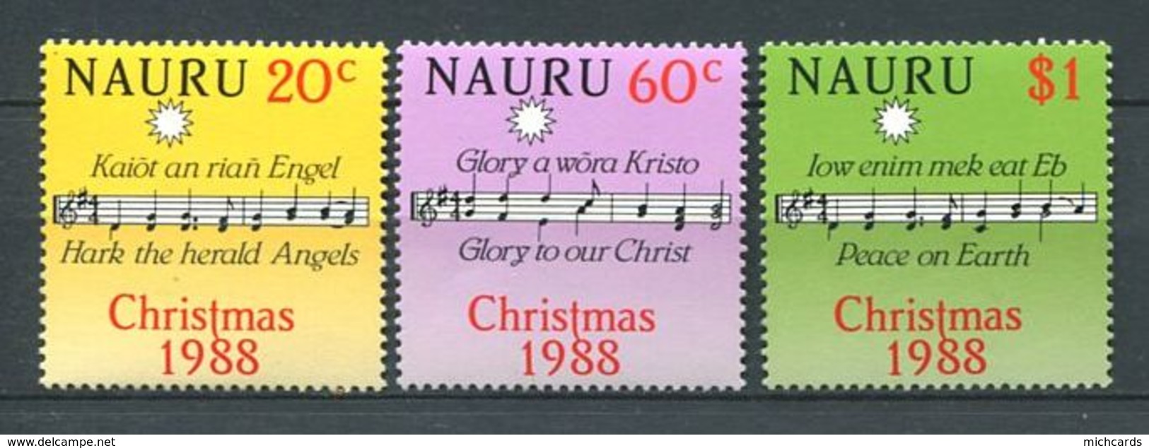 159 NAURU 1988 - Yvert 351/53 - Noel Note Musique - Neuf **(MNH) Sans Trace De Charniere - Nauru