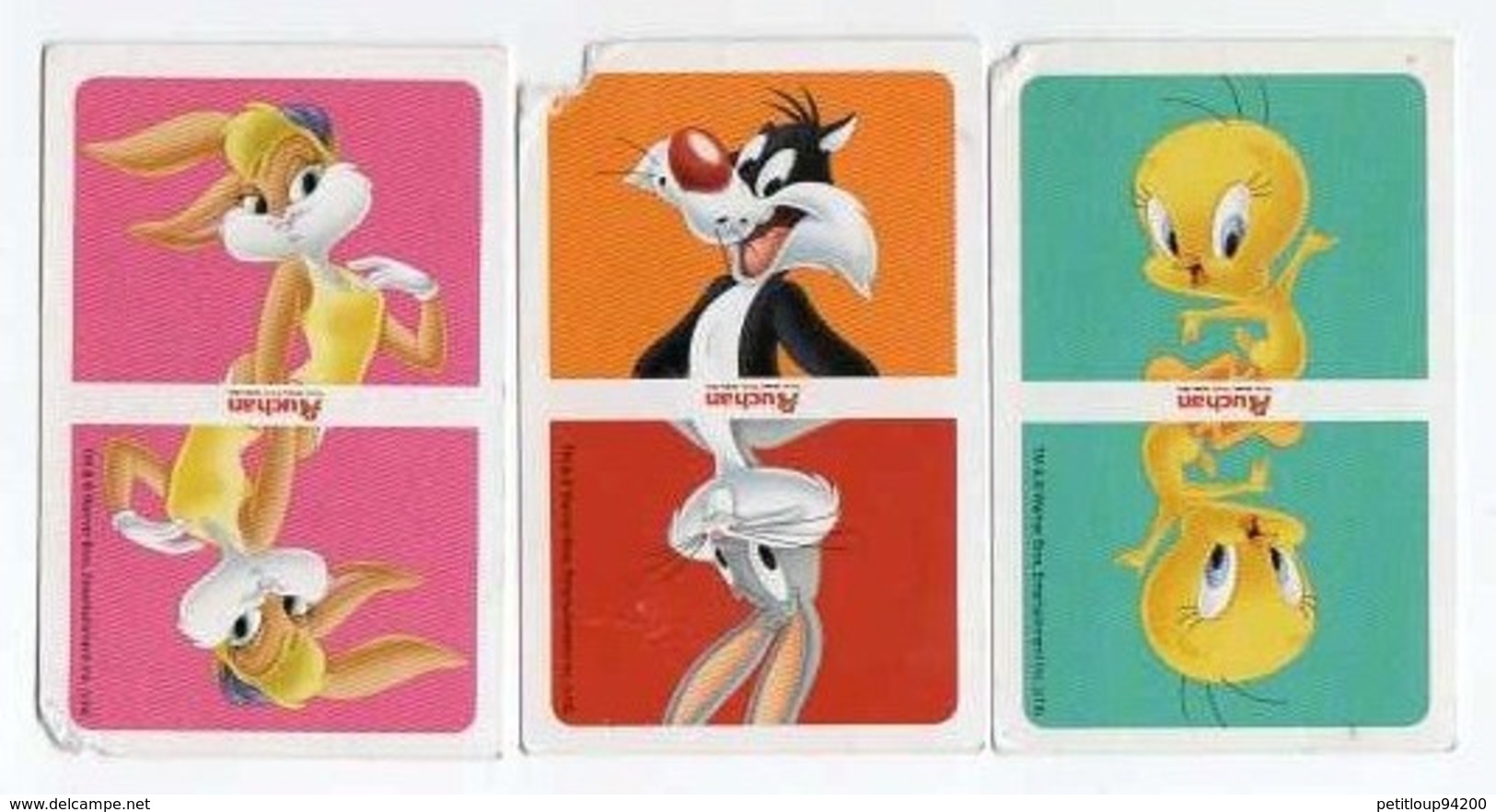 3 CARTES AUCHAN *Relais100m  *Fleuret  *Cercle  GROS MINET BUGS BUNNY TITI LE CANARI - Autres & Non Classés