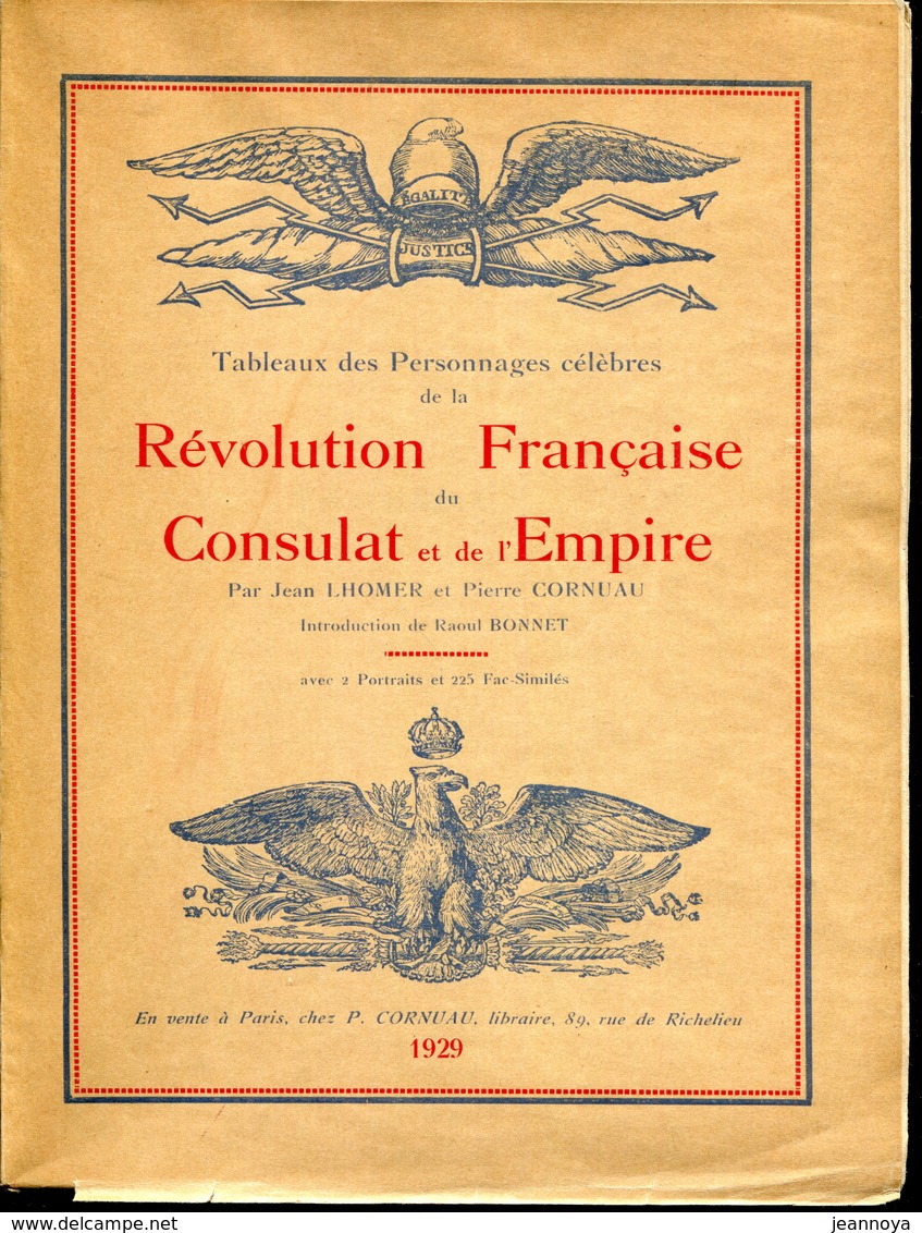 CORNUAU P. & LHOMER J. - TABLEAUX DES PERSONNAGES CELEBRES DE LA REVOLUTION CONSULAT & EMPIRE , BROCHÉ 96 PAGES - TB - Bibliografías