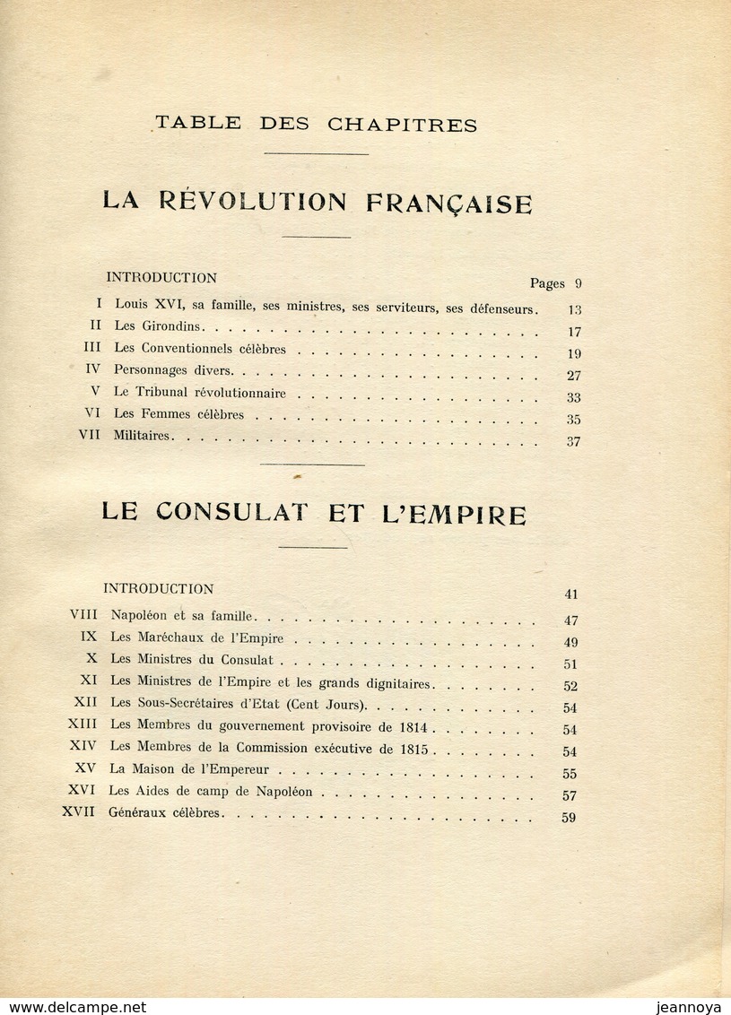 CORNUAU P. & LHOMER J. - TABLEAUX DES PERSONNAGES CELEBRES DE LA REVOLUTION CONSULAT & EMPIRE , BROCHÉ 96 PAGES - TB - Bibliographien