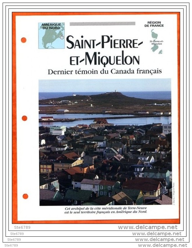 SAINT PIERRE ET MIQUELON Région  France  Géographie Pays Ou Ville Fiche Dépliante - Géographie