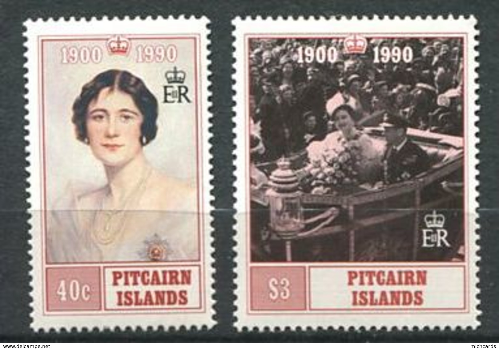 229 PITCAIRN 1990 - Yvert 347/48 - Reine Mere Elizabeth - Neuf **(MNH) Sans Trace De Charniere - Pitcairn