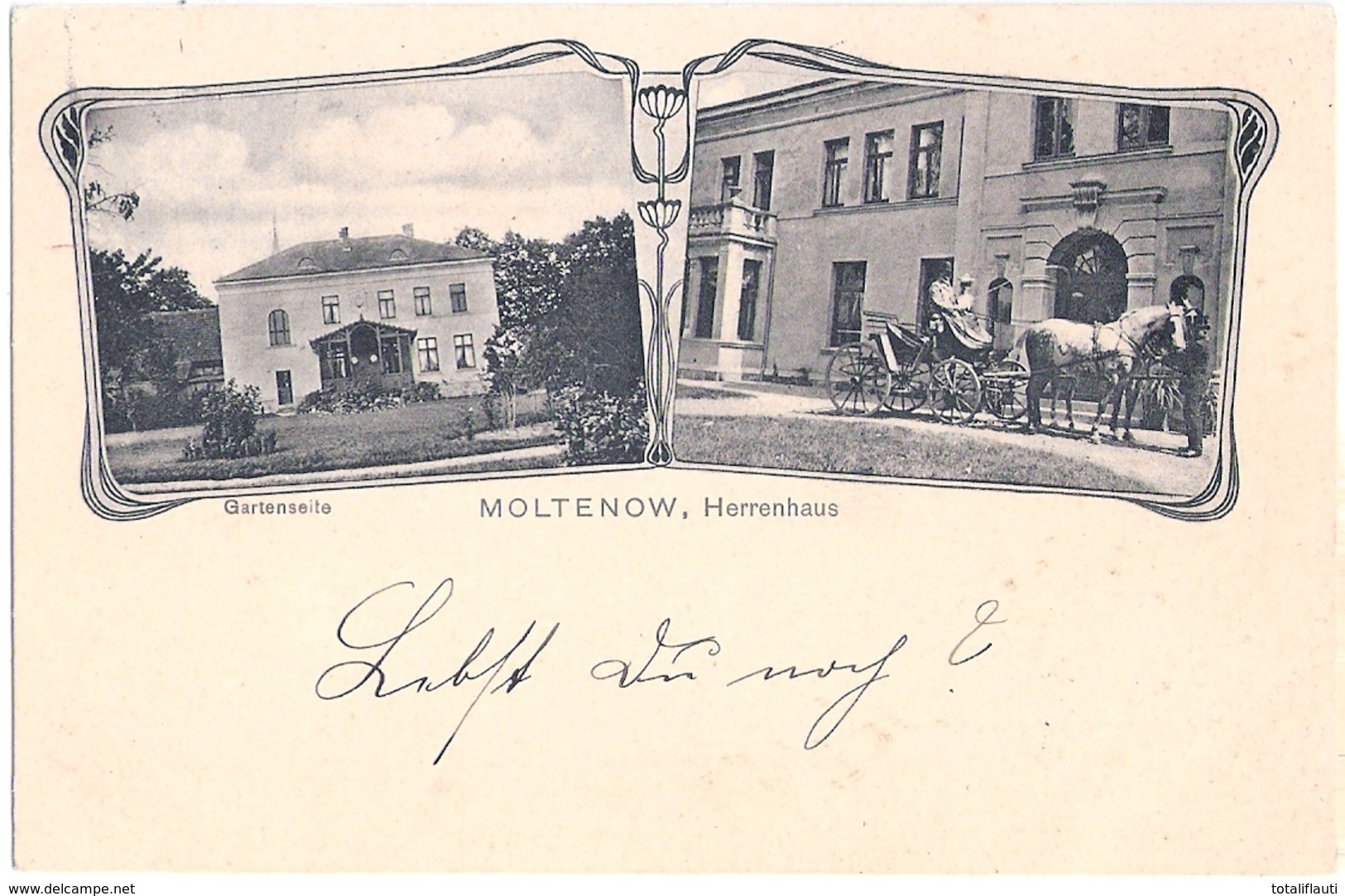 MOLTENOW Gem Alt Meteln Herrenhaus Gartenseite + Front Pferde Kutsche Autograf Besitzer Ortsstempel MÜHLEN EICHSEN 1903 - Schwerin