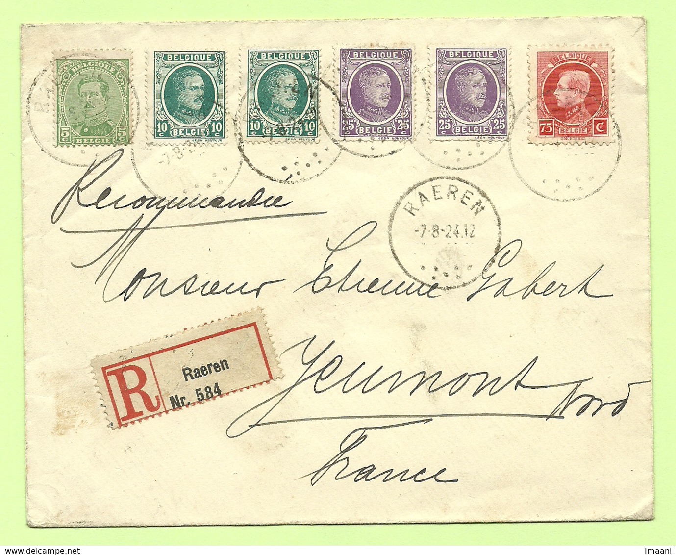 137+194+198+212 Op Brief AANGETEKEND Stempel RAEREN , Met DUITS-aantekenstrookje (RARE !!!!)(B7110) - OC55/105 Eupen & Malmédy