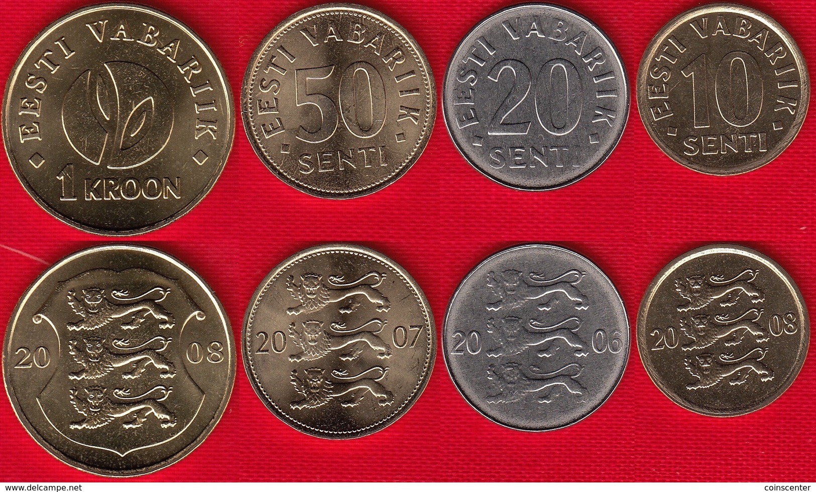 Estonia Set Of 4 Coins: 10 Senti - 1 Kroon 2006-2008 UNC - Estonie