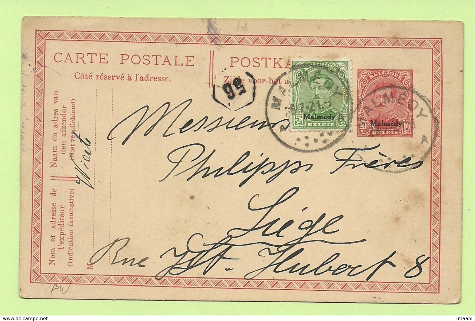 BZ 65  (opdruk Malmedy) Op Entier Stempel MALMEDY (K4359) - OC55/105 Eupen & Malmédy