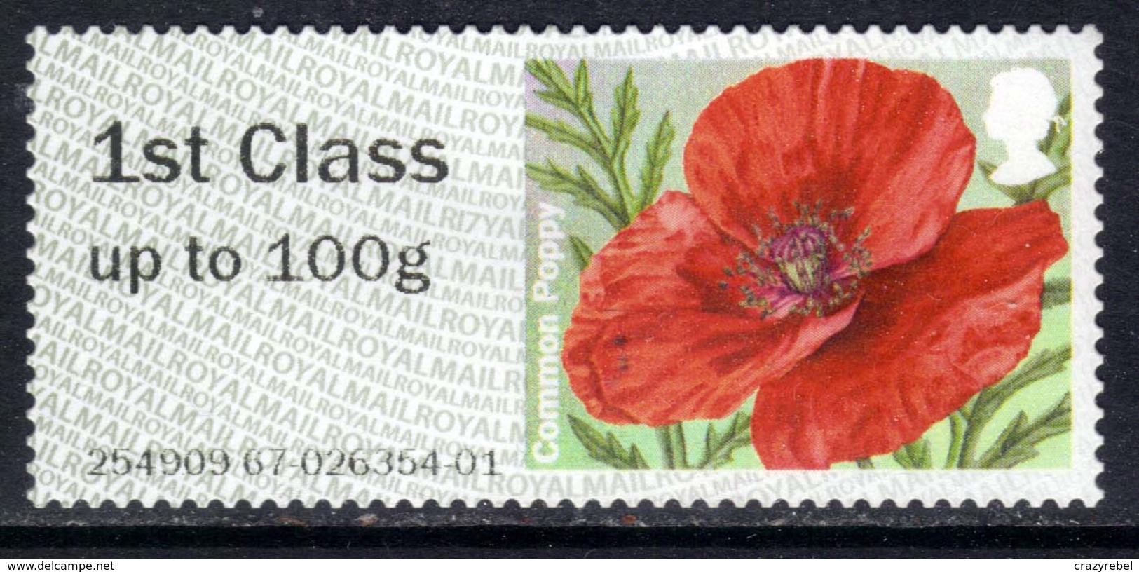 GB 2017 QE2 1st To 100 Gms Post & Go Common Poppy No Gum ( D336 ) - Post & Go Stamps