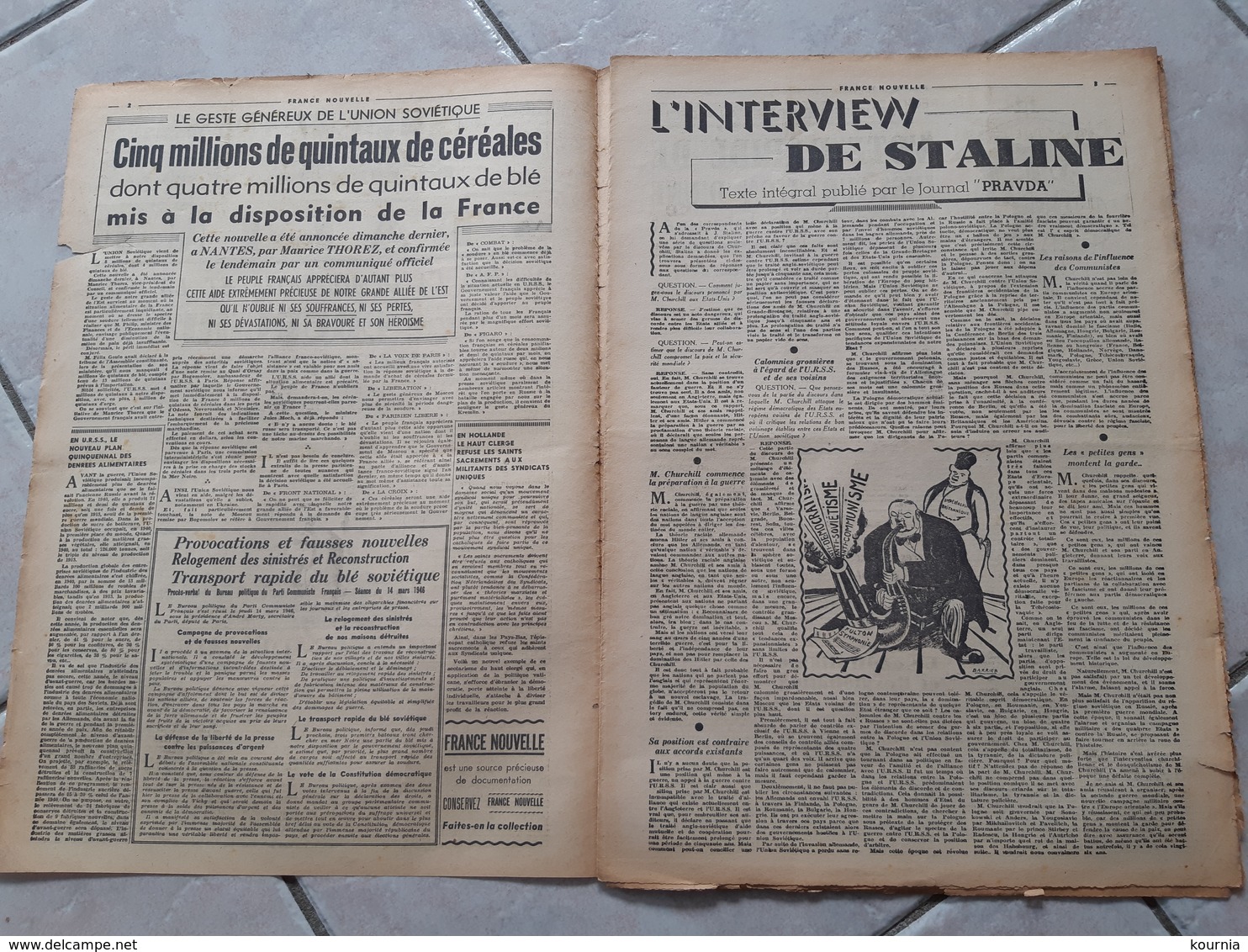 FRANCE NOUVELLE 16/08/1946 HEBDOMADAIRE  PARTI COMMUNISTE  STALINE DEFEND LA DEMOCRATIE CONTRE CHURCHILL ET LES FAUTEURS - Sonstige & Ohne Zuordnung