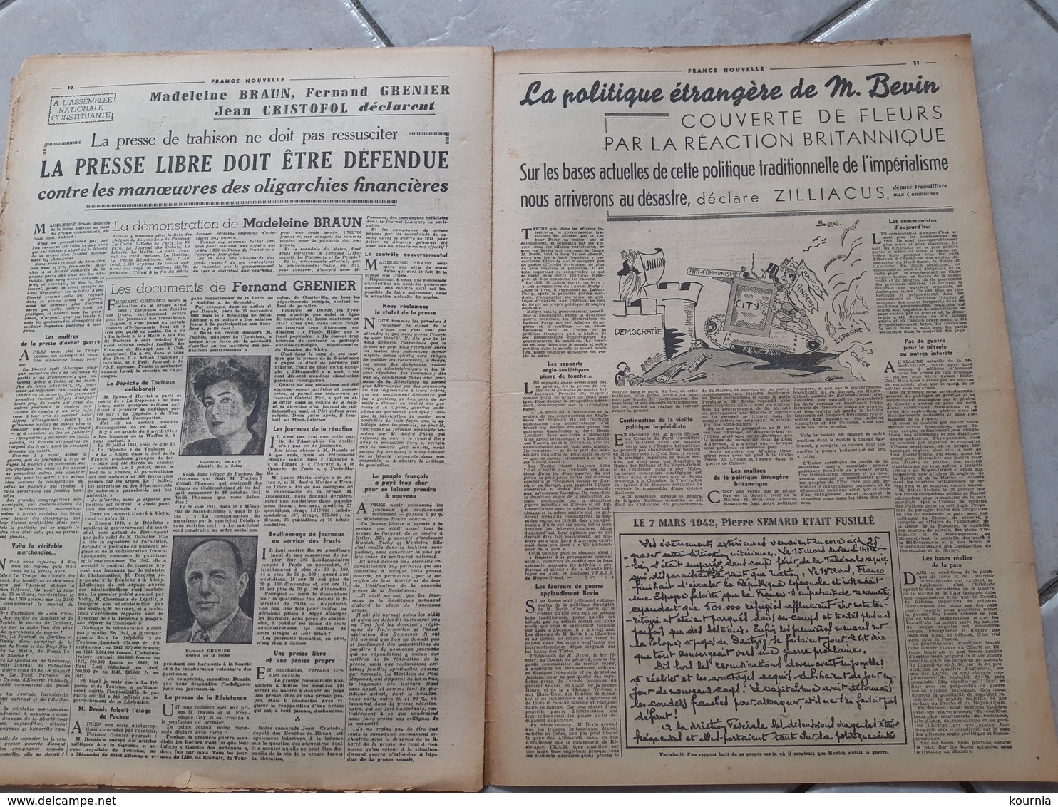 FRANCE NOUVELLE 16/08/1946 HEBDOMADAIRE  PARTI COMMUNISTE  STALINE DEFEND LA DEMOCRATIE CONTRE CHURCHILL ET LES FAUTEURS - Sonstige & Ohne Zuordnung