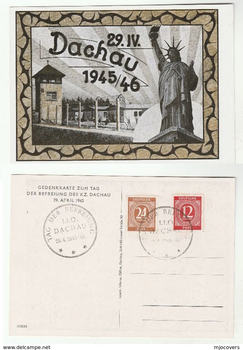 1946 DACHAU 1st Aniv LIBERATION EVENT Cover Postcard Concentration Camp & Statue Of Liberty, Germany Holocaust Wwii Jew - WW2