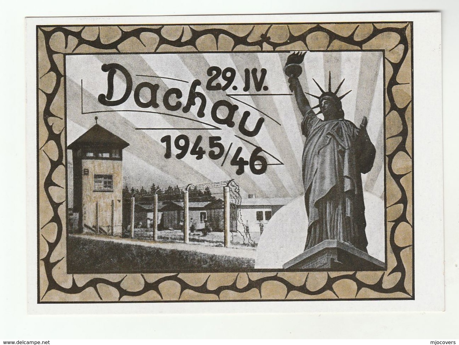 1946 DACHAU 1st Aniv LIBERATION EVENT Cover Postcard Concentration Camp & Statue Of Liberty, Germany Holocaust Wwii Jew - WW2