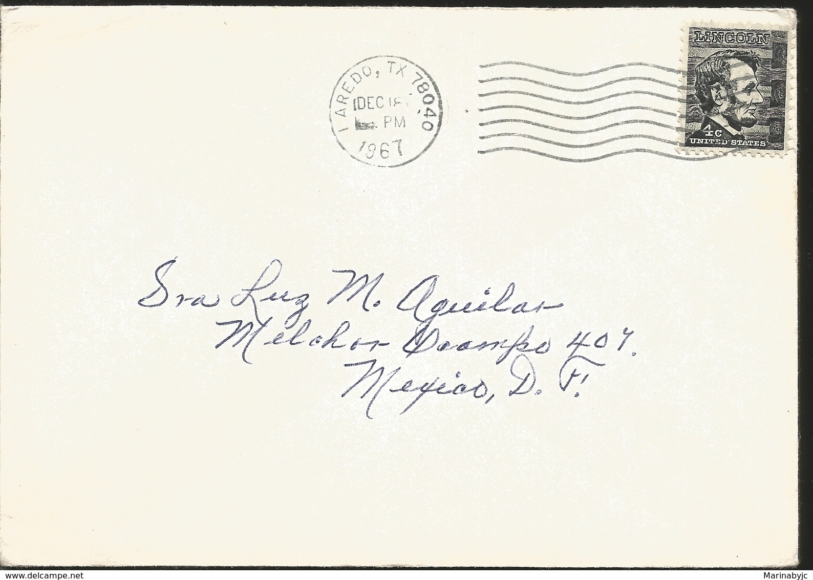 J) 1967 UNITED STATES, ABRAHAM LINCOLN, WITH SLOGAN CANCELLATION, AIRMAIL, CIRCULATED COVER, FROM USA TO MEXICO - Covers & Documents