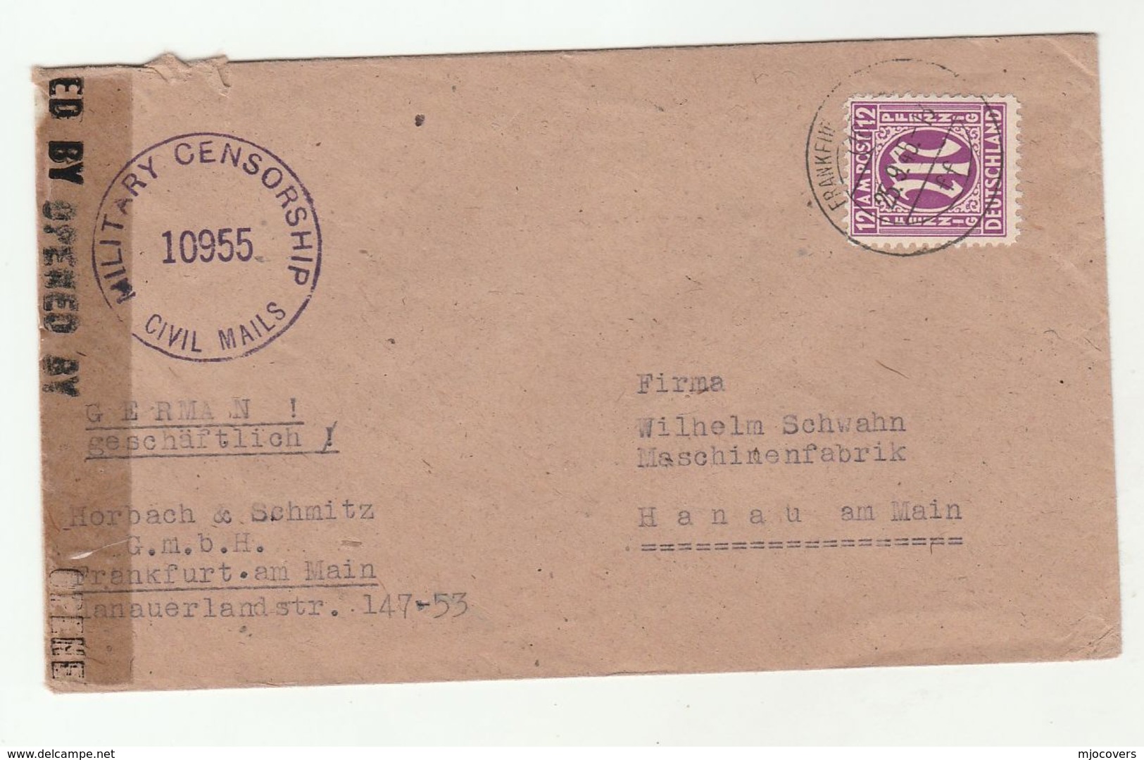 1946 Frankfurt CENSOR Germany COVER  Stamps Allied Zone Censored - Other & Unclassified