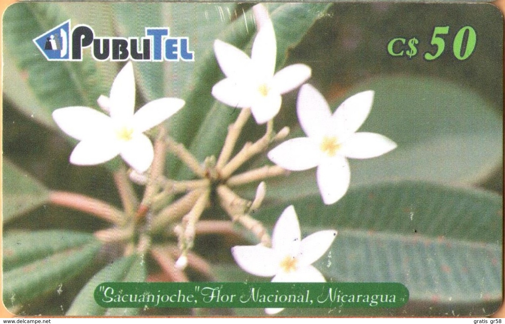 Nicaragua - NI-PUB-0014, PubliTel, Sacuanjoche, Flor Nacional, Siemens - S37,  Flowers, C$50 , Used As Scan - Nicaragua