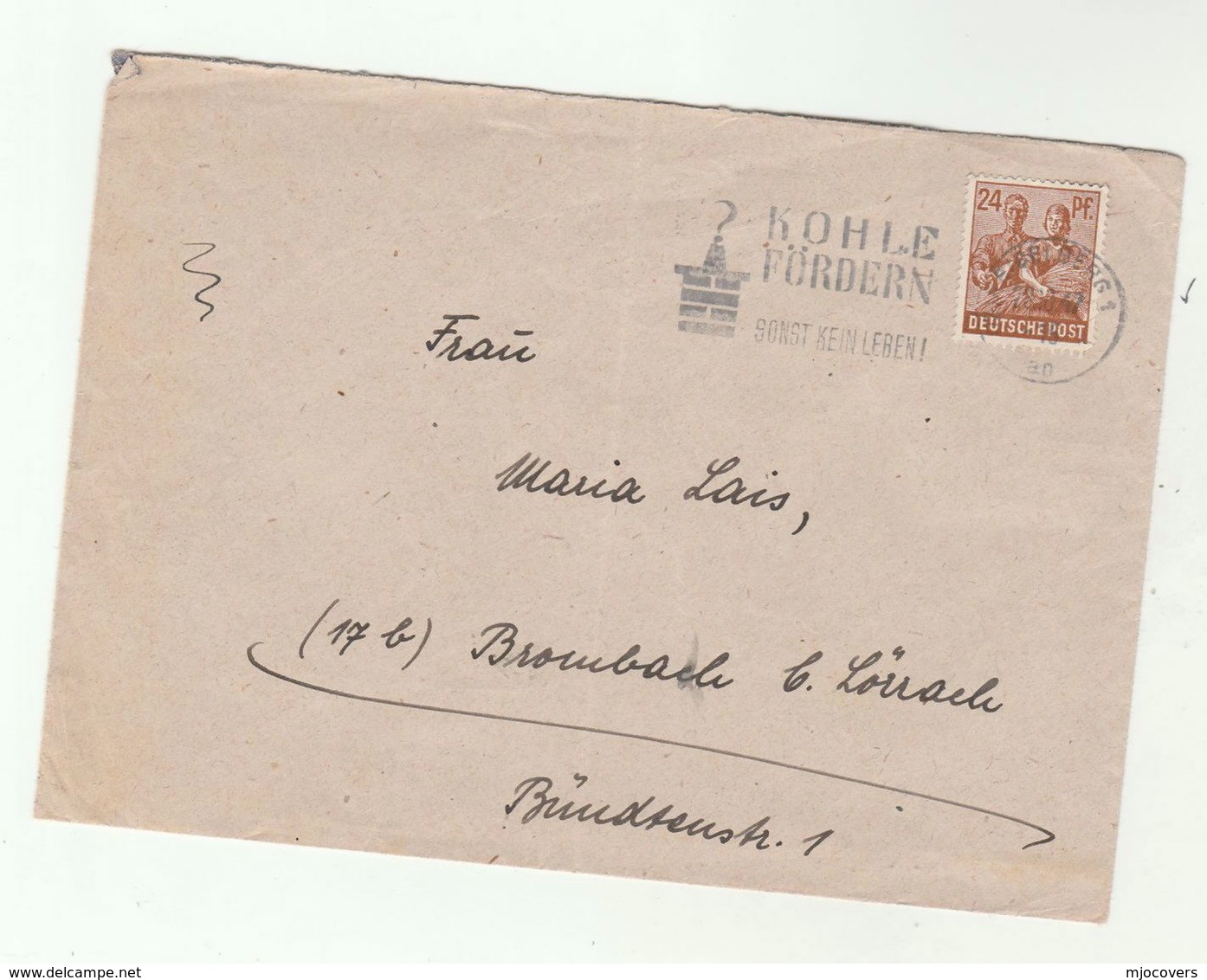 1947 Cover PROMOTE COAL Illus CHIMNEY Slogan  Heidelberg GERMANY Allied Stamps Energy  Minerals - Other & Unclassified